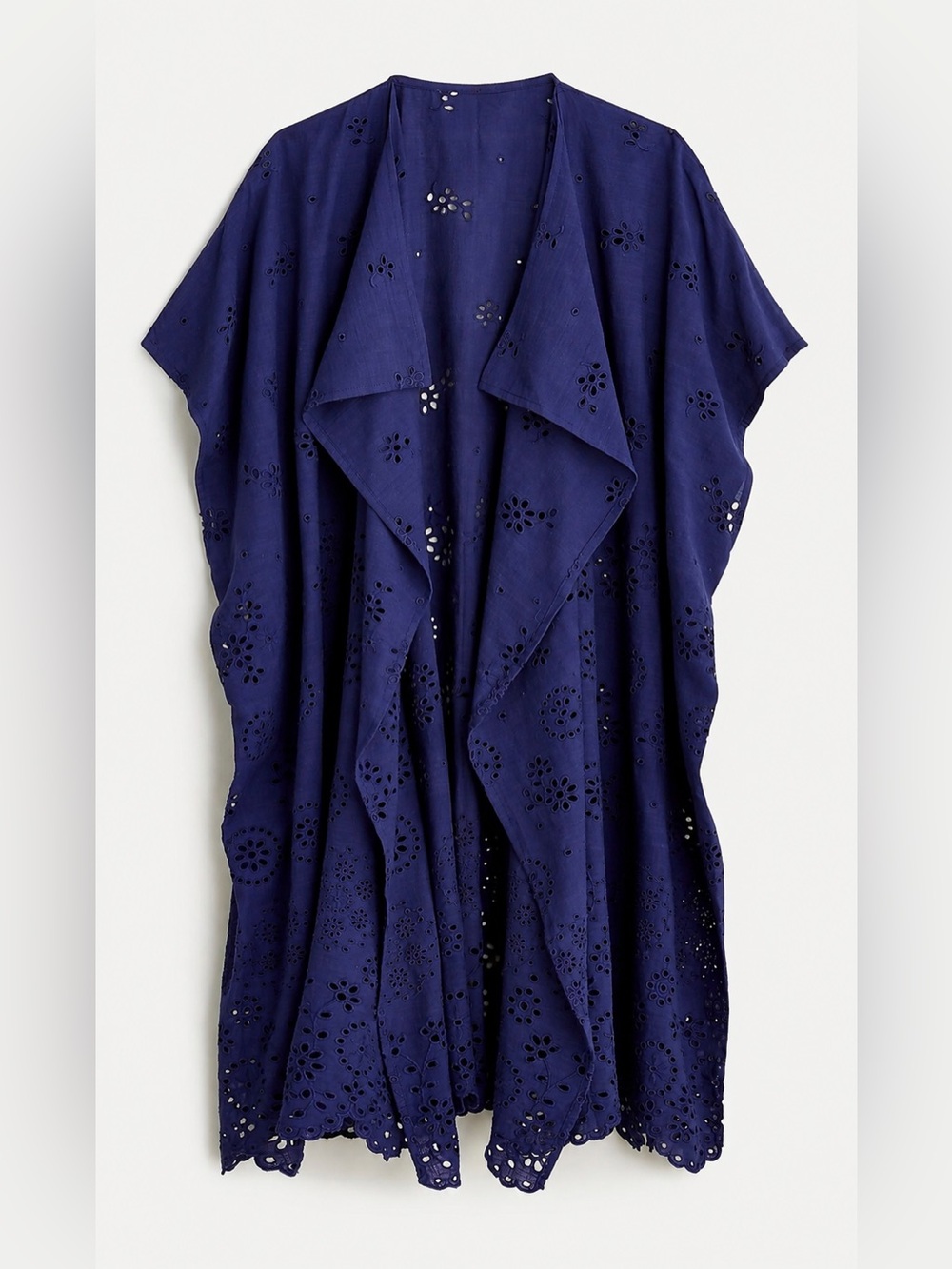 J.Crew Open Beach Poncho Eyelet Raw Indigo M/L Organic Cotton Cover Up NWT